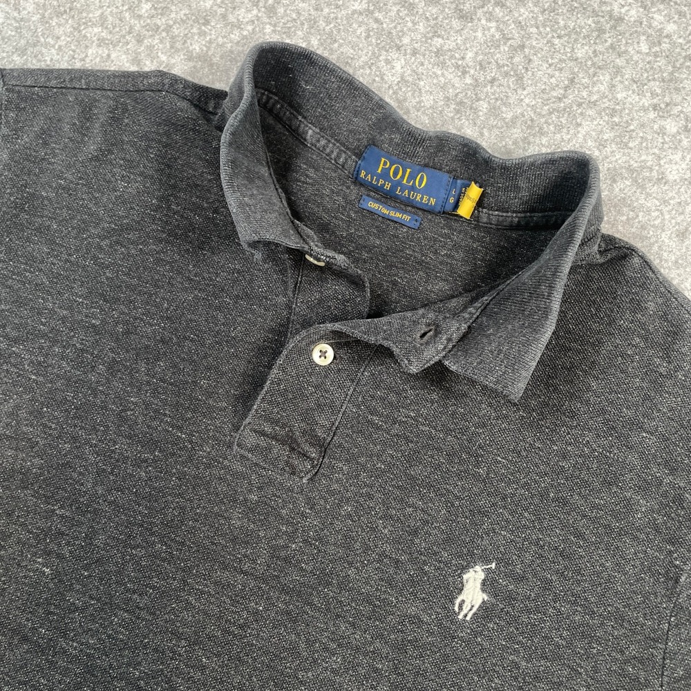 Polo Ralph Lauren Mens Polo Shirt Large Gray Custom Slim Fit Short Sleeve Pique